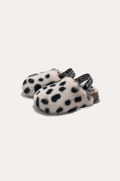 Spotted Cow Teddy Sandals | Black White