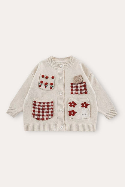 Teddy Bunny Cardigan | Beige And Red