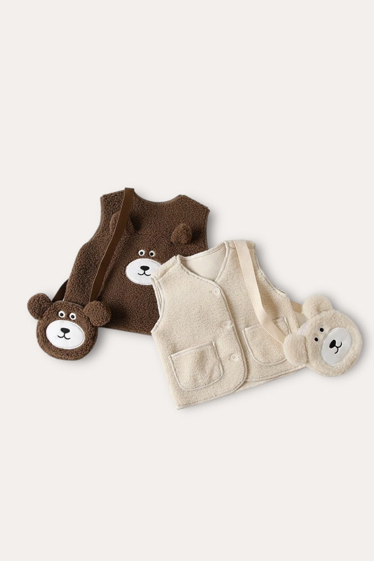 Teddy Bear Wool Vest Whit Bag | Brown