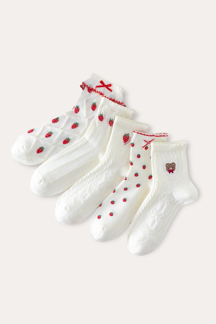 5 Pack Strawberry Socks | White