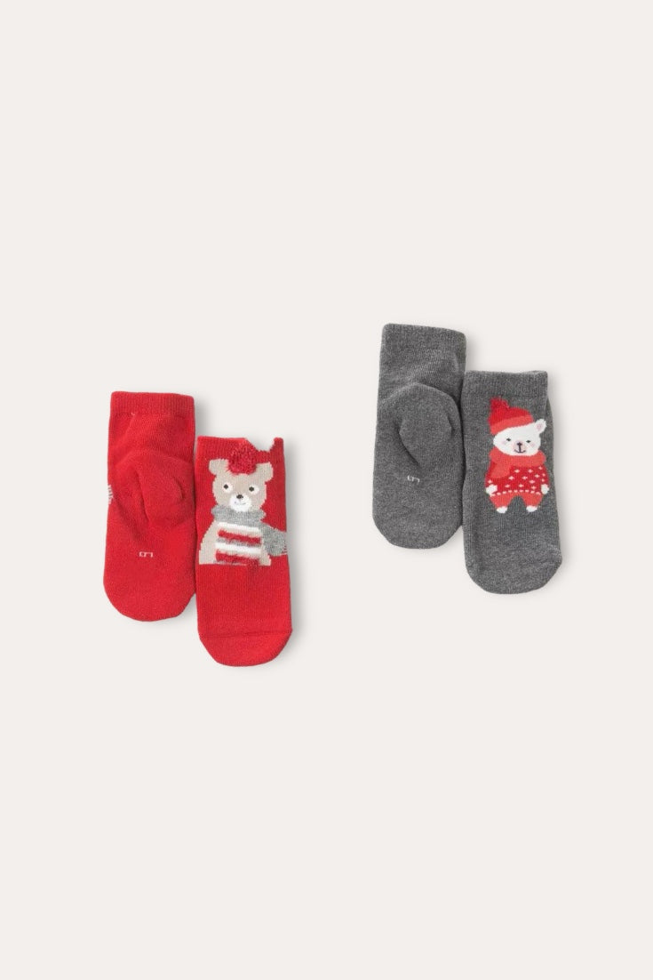 Holiday Bear Pack Of 2 Socks | Red Gray