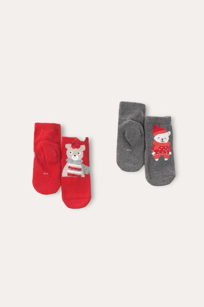 Holiday Bear Pack Of 2 Socks | Red Gray