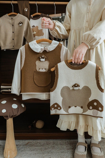 Bebe Bear And Mushroom Knit Top | Beige