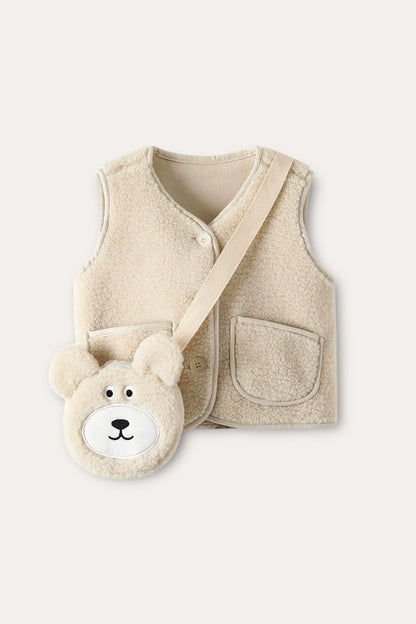 Teddy Bear Wool Vest Whit Bag | Brown