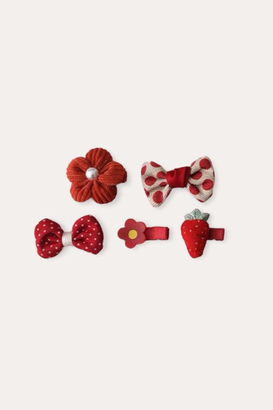 5 Pak Hair Clips Mix | Red