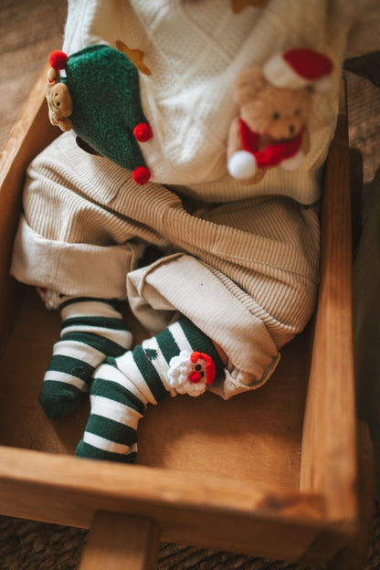 Santa Clause Stripe Socks | Green Beige