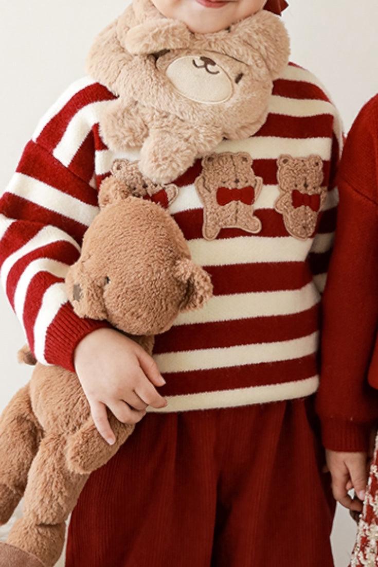 Teddy Bear Striped Sweater | Red Beige