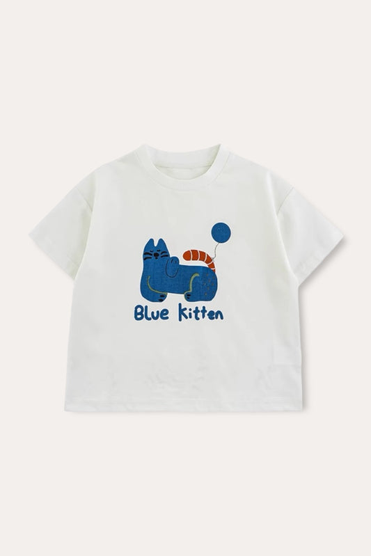 Blue Kitten T-shirt | White