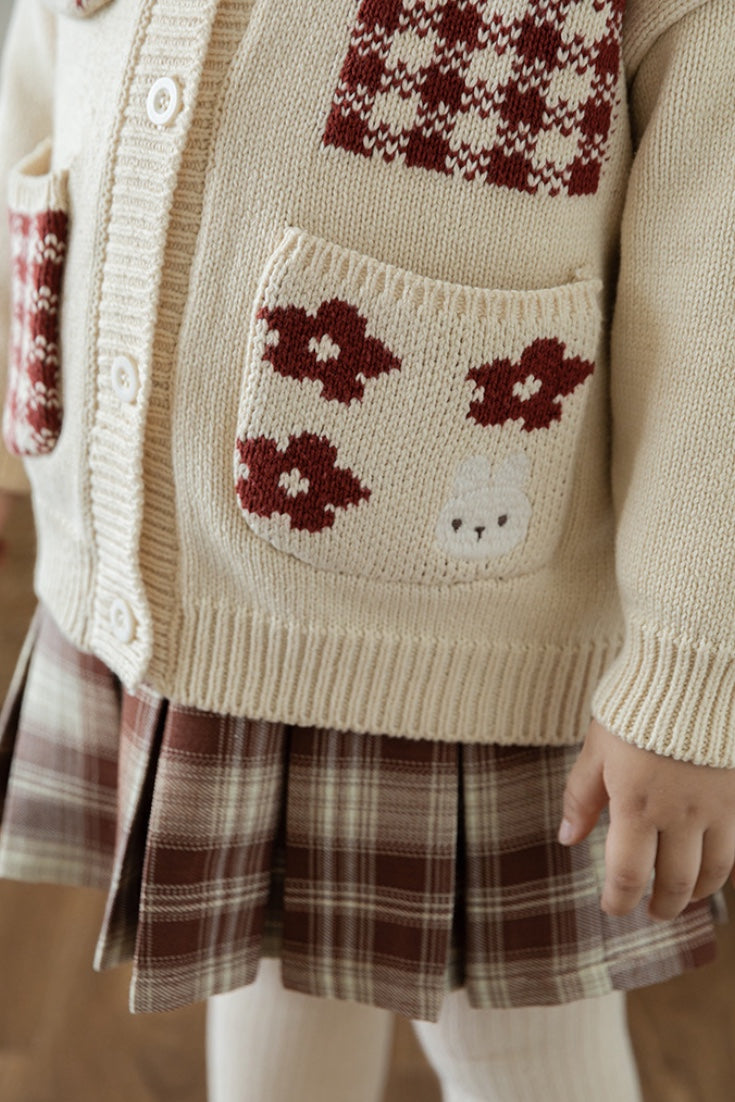 Teddy Bunny Cardigan | Beige And Red