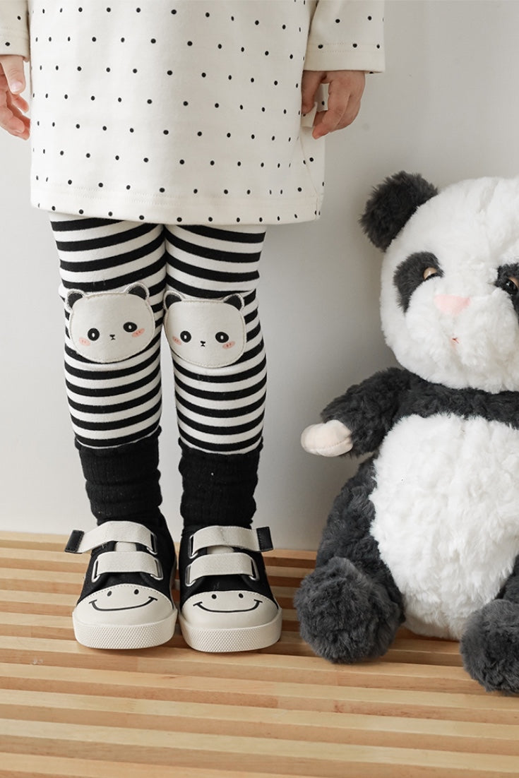 Panda Striped Leggings | Black White