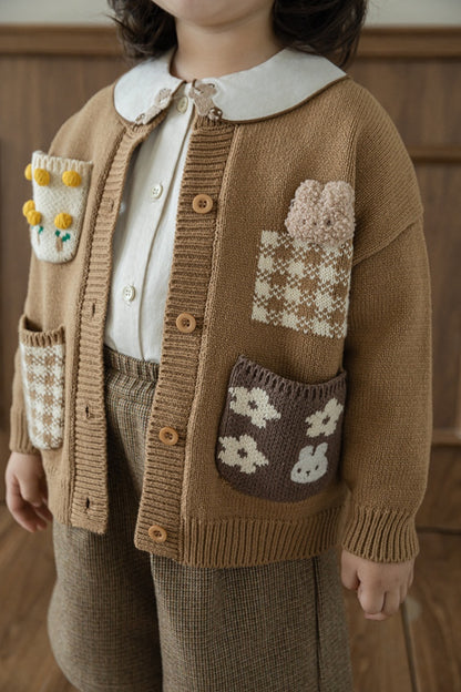 Teddy Bunny Cardigan | Beige And Red