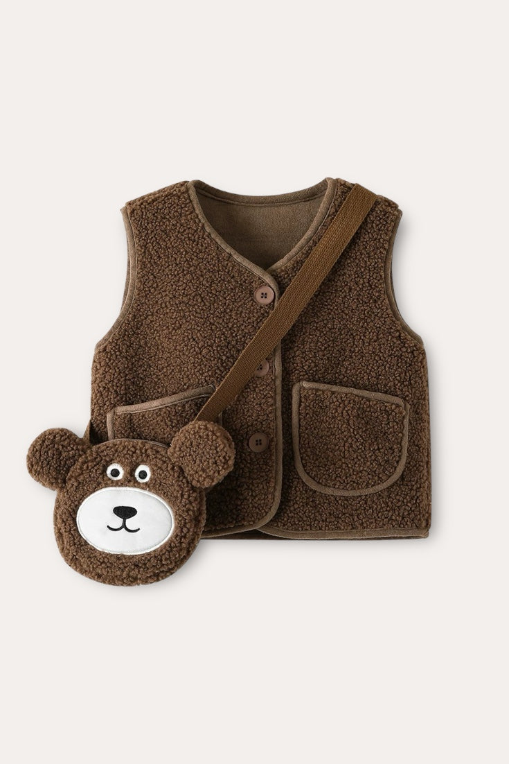 Teddy Bear Wool Vest Whit Bag | Beige