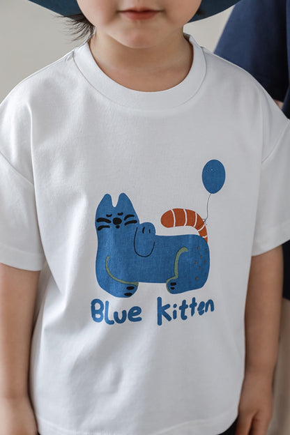 Blue Kitten T-shirt | White