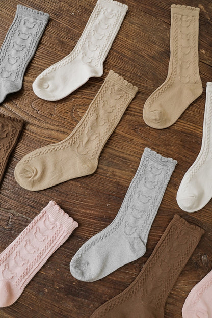 Twisted Bear Embossed Socks | Beige