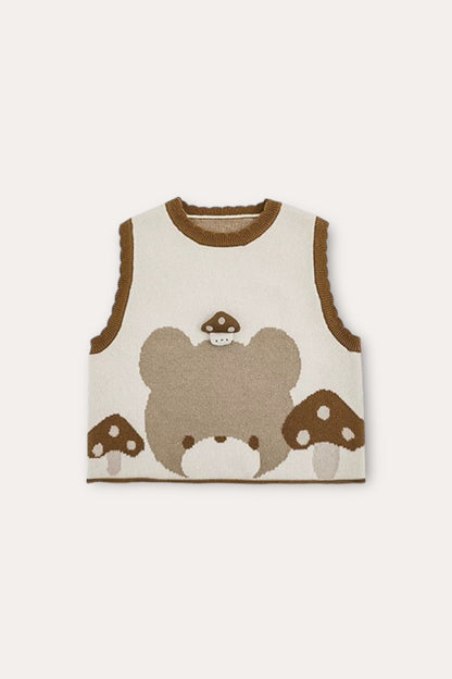 Bebe Bear And Mushroom Knit Top | Beige