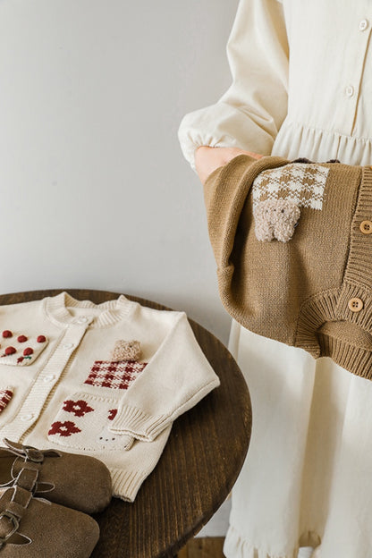 Teddy Bunny Cardigan | Beige And Red