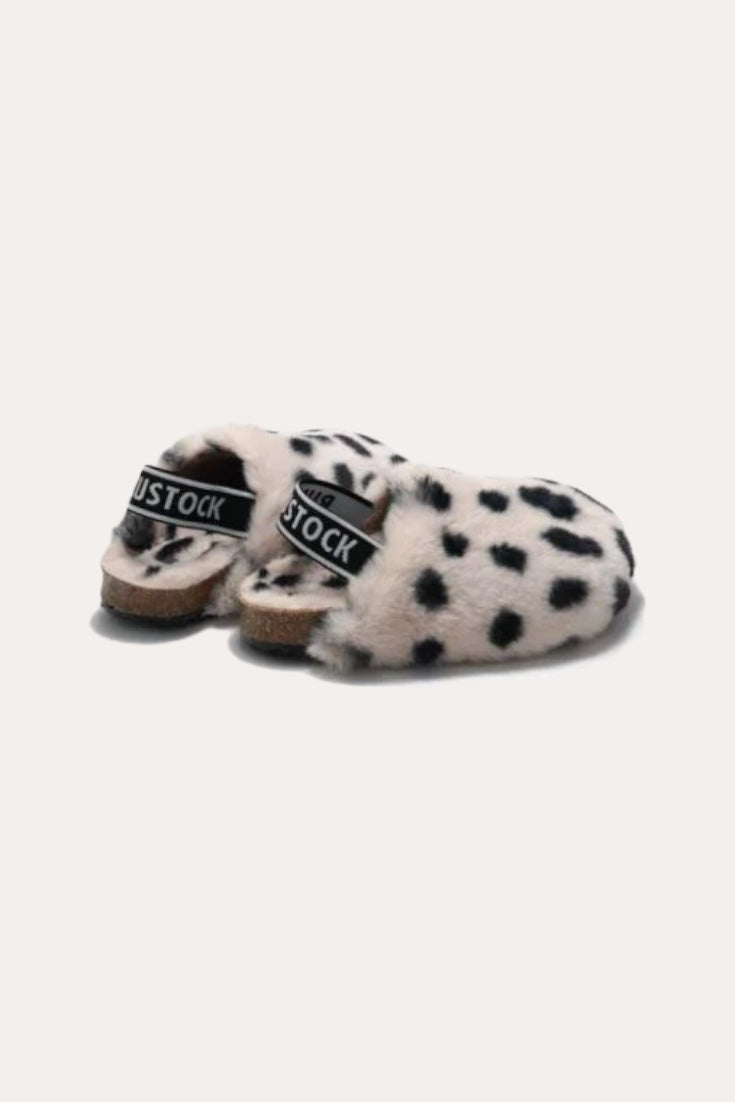 Spotted Cow Teddy Sandals | Black White