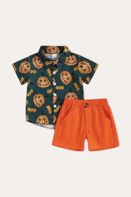 Boo Halloween Set Shirt | Green Orange