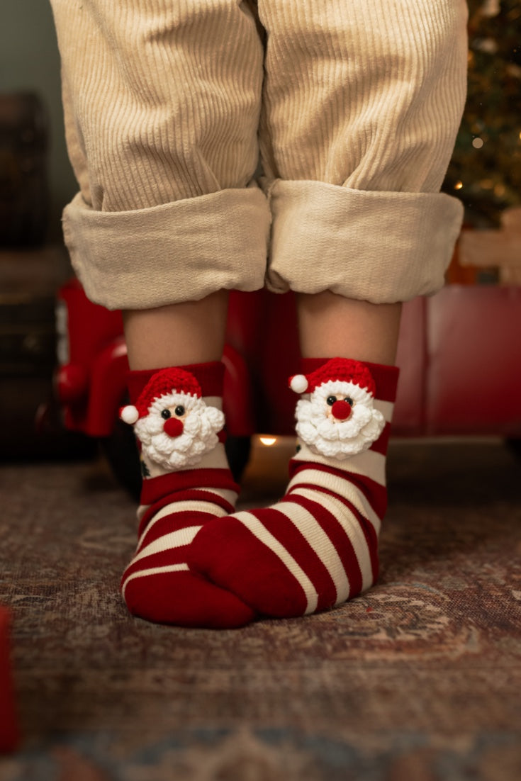 Santa Clause Stripe Socks | Red Beige