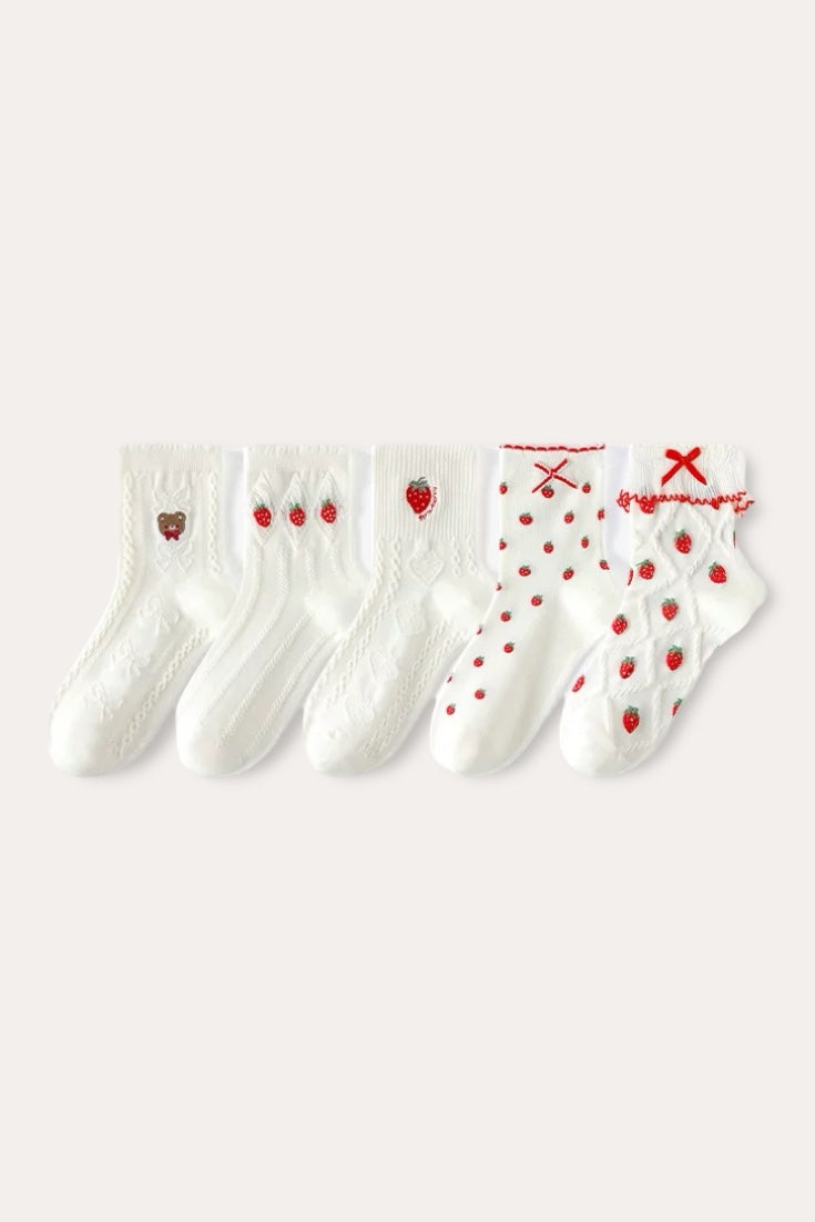 5 Pack Strawberry Socks | White