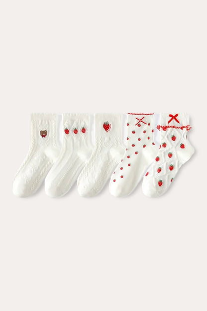 5 Pack Strawberry Socks | White