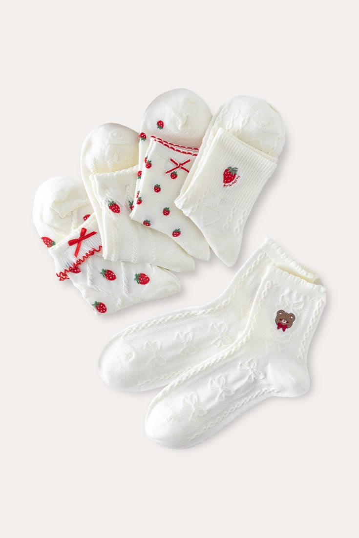 5 Pack Strawberry Socks | White