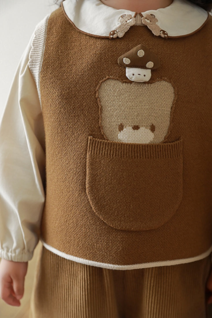 Bebe Bear And Mushroom Knit Top | Brown