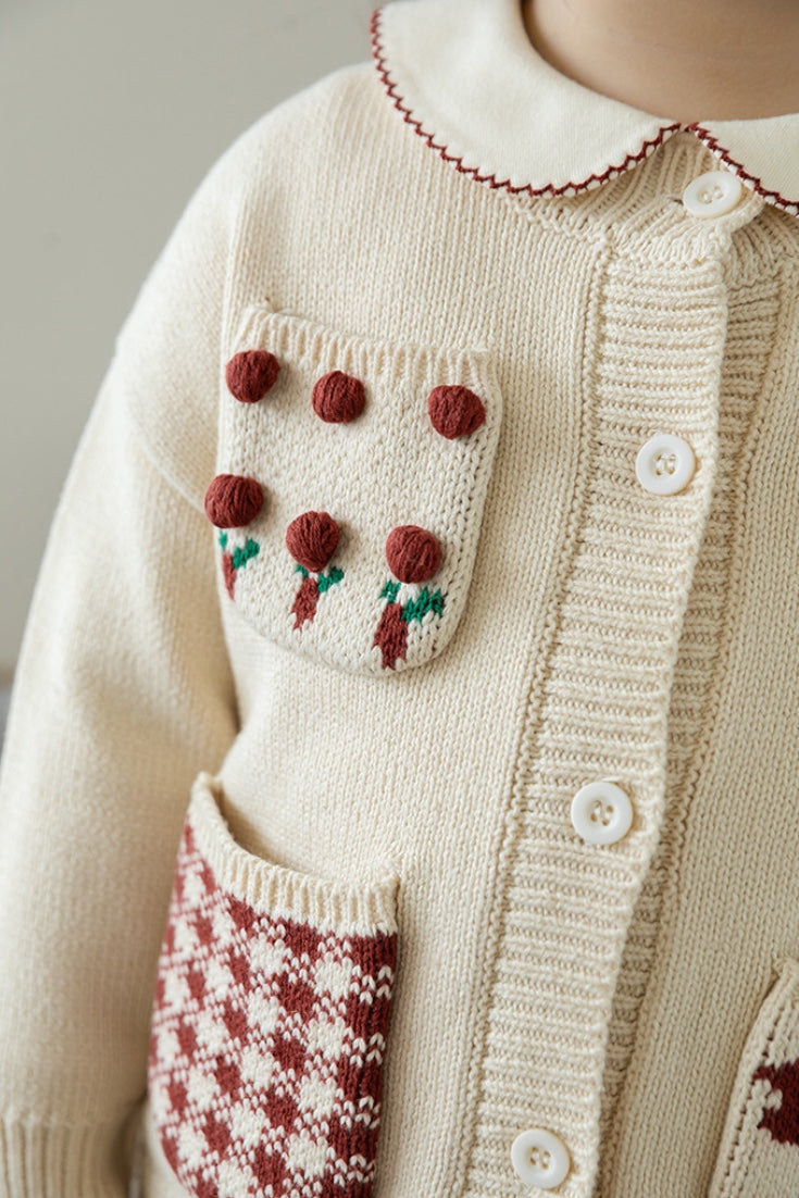 Teddy Bunny Cardigan | Beige And Red