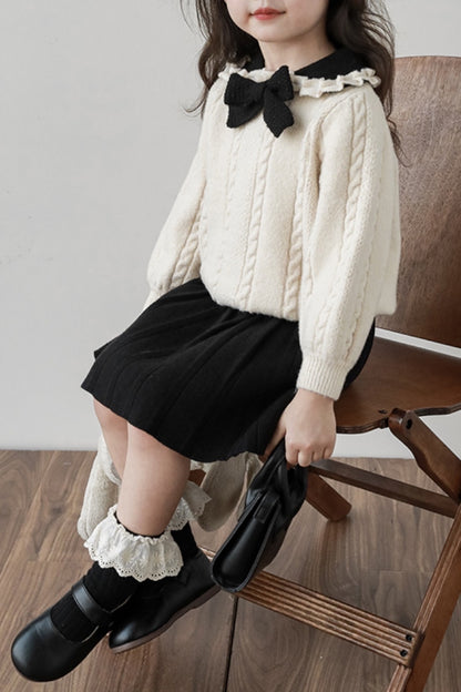 Flovos sweater & Skirt Set | Beige Black