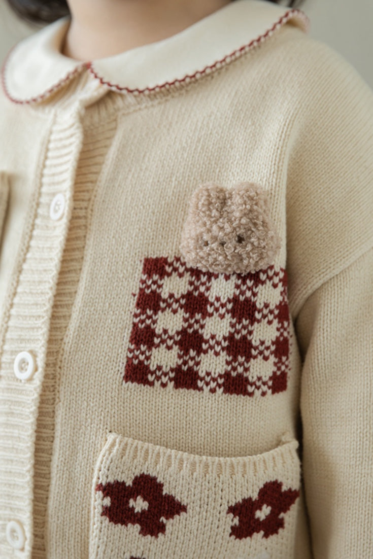 Teddy Bunny Cardigan | Beige And Red