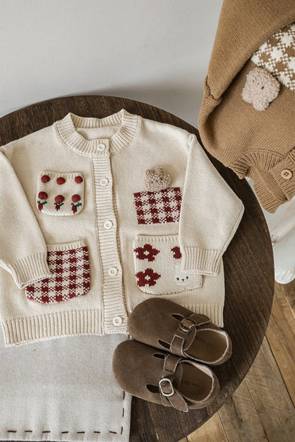 Teddy Bunny Cardigan | Beige And Red