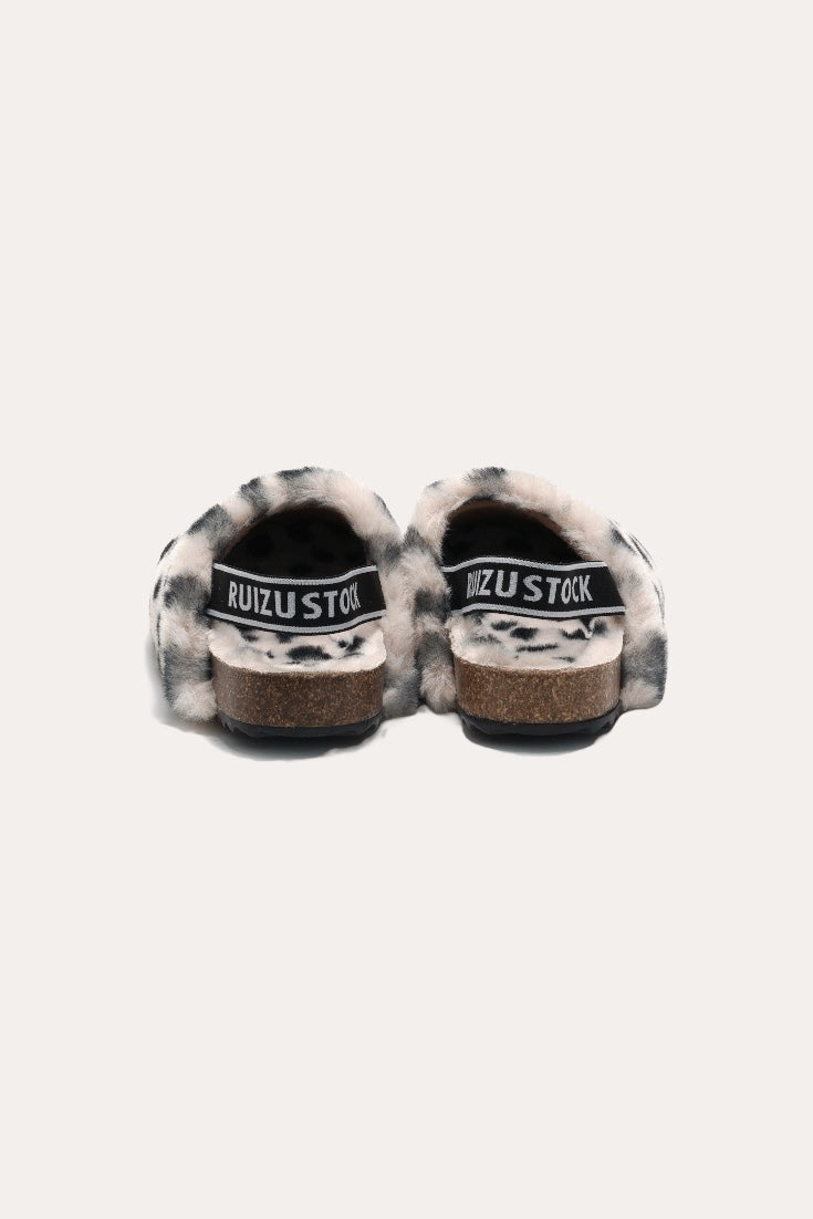 Spotted Cow Teddy Sandals | Black White