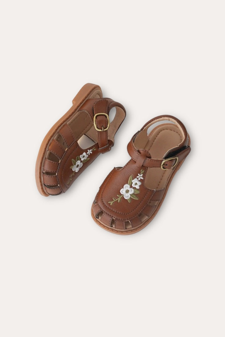 Flowers Embroidered Sandals | Brown