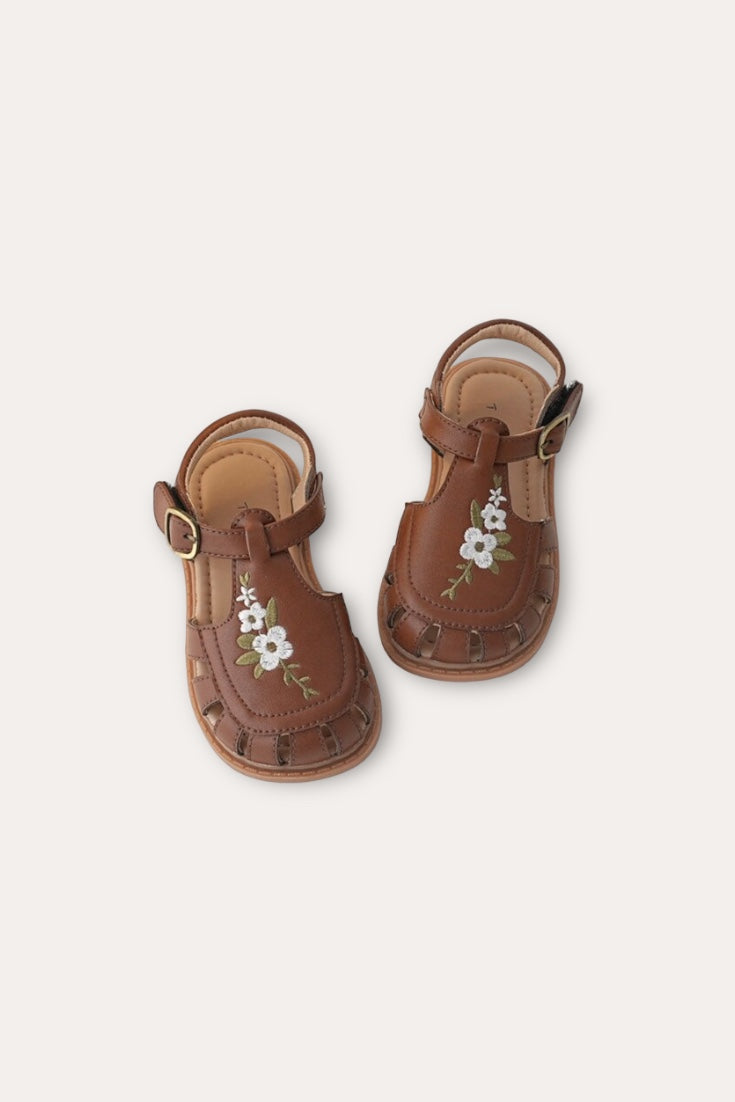 Flowers Embroidered Sandals | Brown