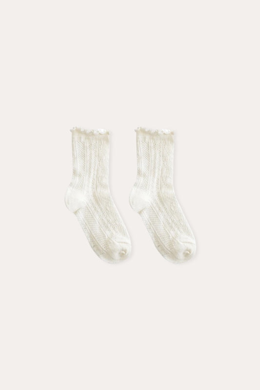 Calcetines tobilleros con dobladillo de lechuga | Blanco