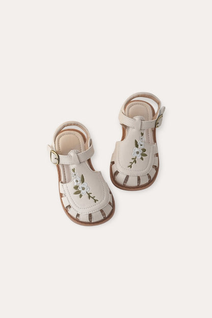 Flowers Embroidered Sandals | Beige