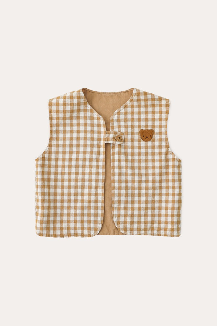 Bear Vest Plaid Button | Grid