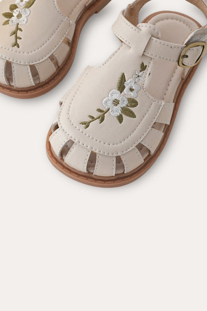 Flowers Embroidered Sandals | Beige
