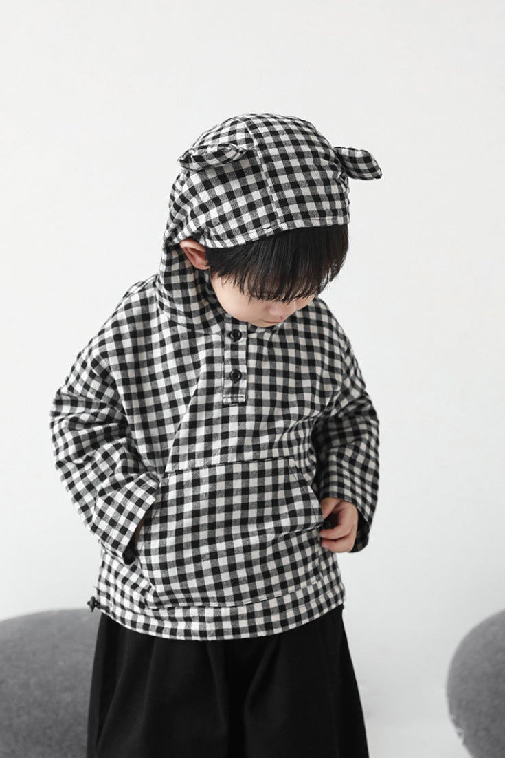 Bear Flip Checkered Hooded Jacket | Black 