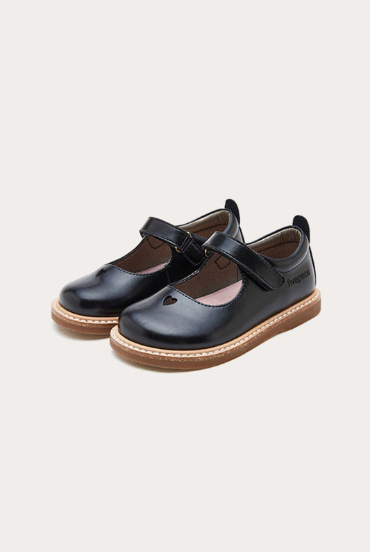 Casual Heart Leather Shoes | ‌Black