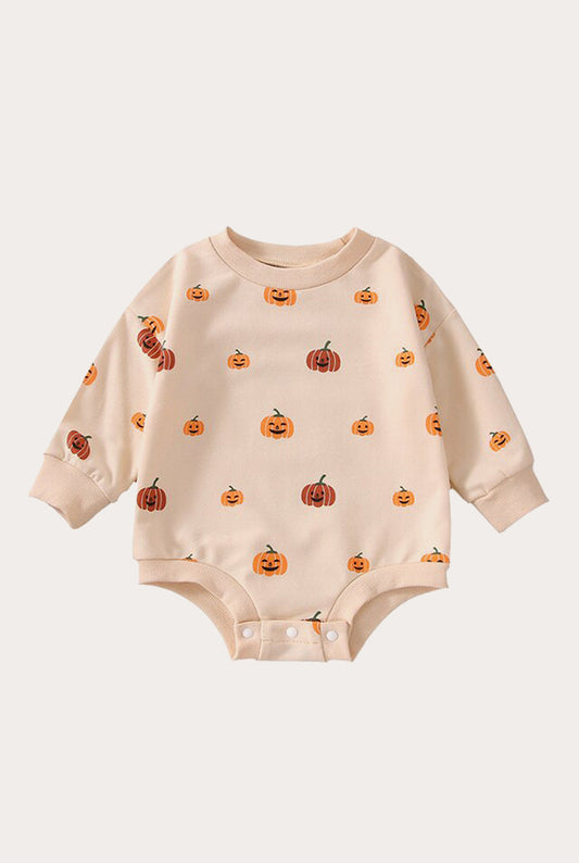 Halloween Baby Romper Long Sleeve with Pumpkin Pattern| Beige