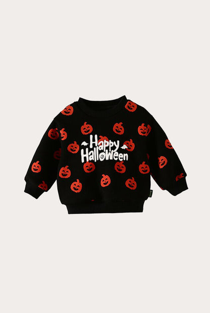 Happy Halloween Sweatshirt with Pumpkin Print