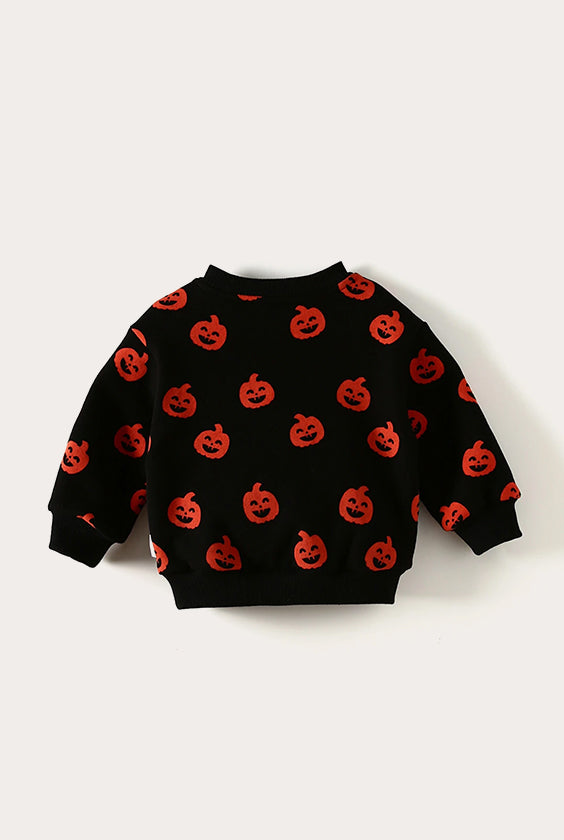 Happy Halloween Sweatshirt with Pumpkin Print