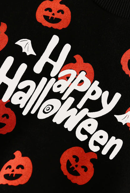 Happy Halloween Sweatshirt with Pumpkin Print