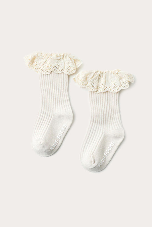 Lace knee Socks - Anti Slip | White