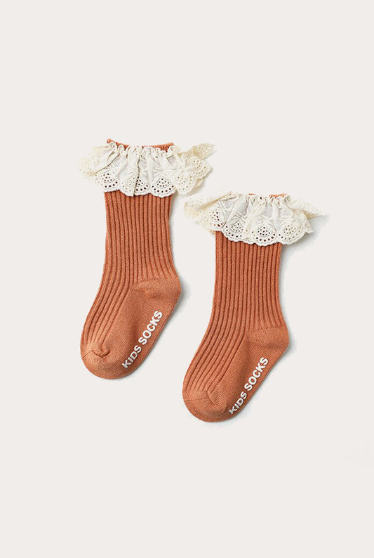 Lace knee Socks - Anti Slip | Caramel Red