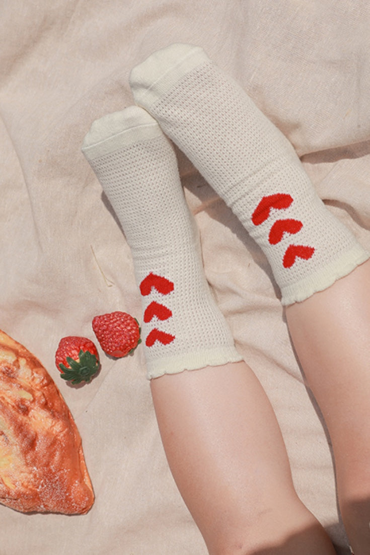 Heart Socks | Beige Red