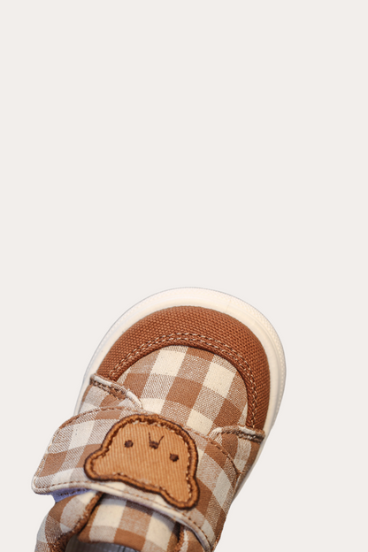 Bear Embroidered Shoes | Brown And White