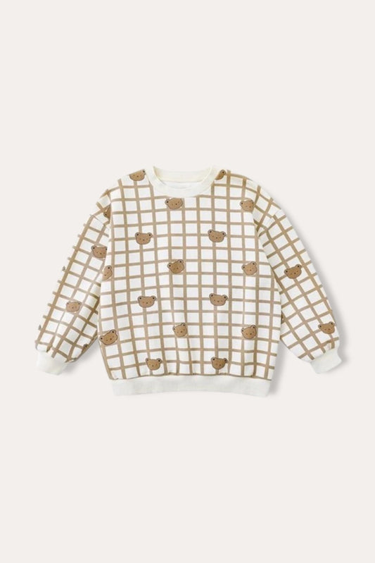 Bear Plaid Sweatshirt | Cream White