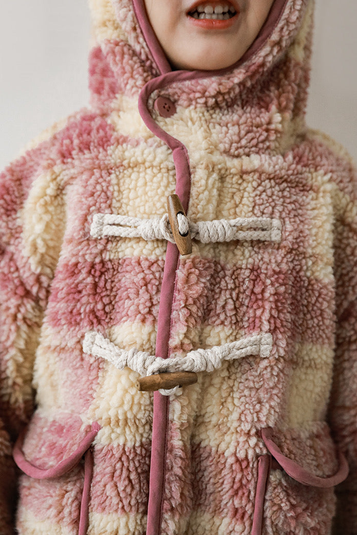 Teddy Jacket Warmer Plaid Thick | Pink Grid